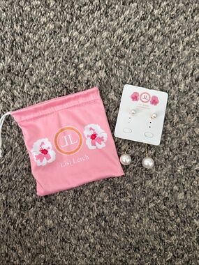 Lisi Lerch Pink Pearl Drop Earrings with Branded Pouch
